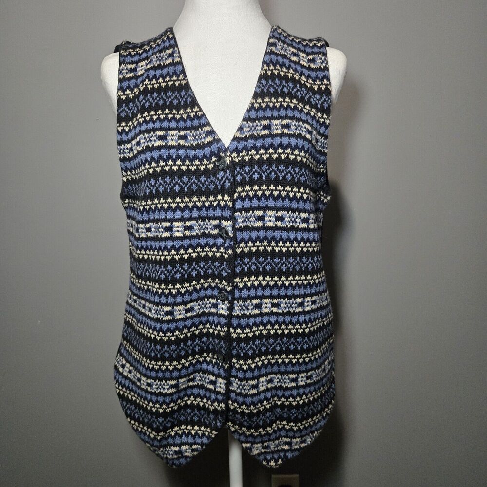 Vintage Northwest‎ Blue Sweater Vest Button Ramie/Cotton Blend Size M